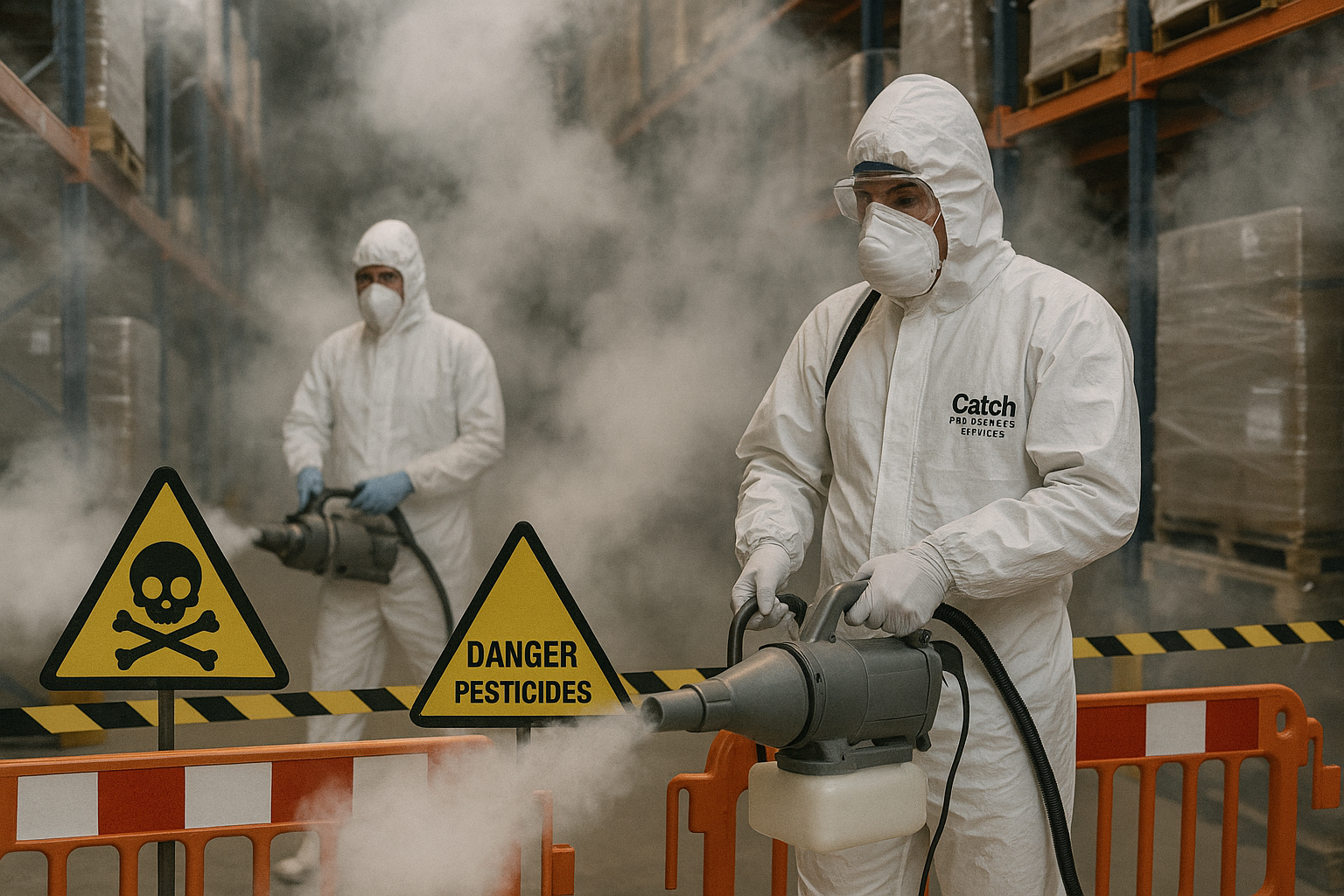 Close-up of pest control equipment and chemicals