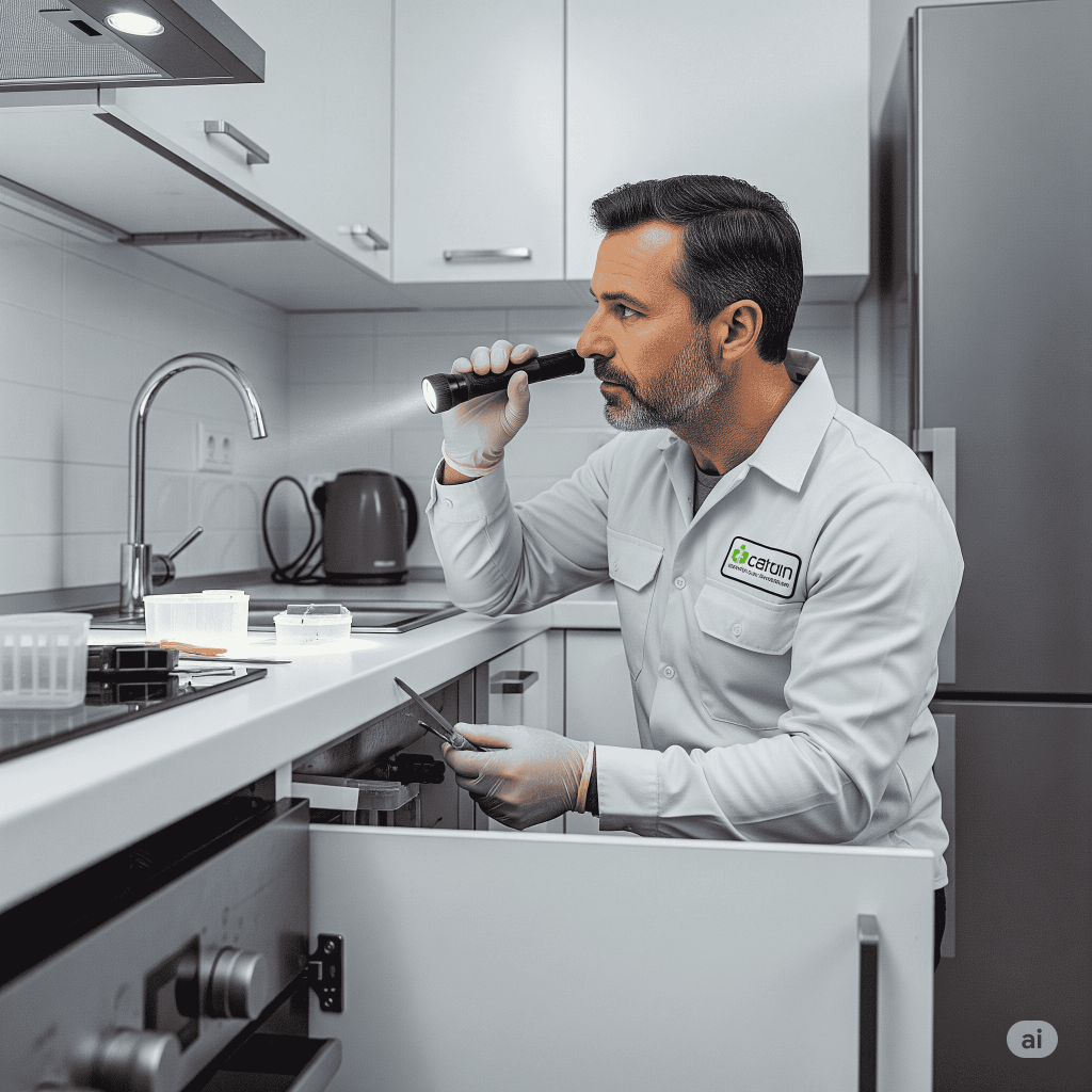 Technician inspecting food facility for safety standards in Dubai